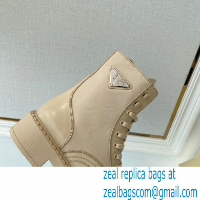 Prada Brushed leather and Re-Nylon lace-up Ankle boots 1T782M Beige - Click Image to Close