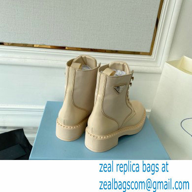 Prada Brushed leather and Re-Nylon lace-up Ankle boots 1T782M Beige - Click Image to Close