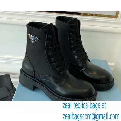 Prada Brushed leather and Re-Nylon lace-up Ankle boots 1T782M Black - Click Image to Close