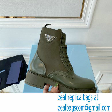 Prada Brushed leather and Re-Nylon lace-up Ankle boots 1T782M Military Green - Click Image to Close