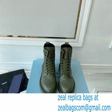 Prada Brushed leather and Re-Nylon lace-up Ankle boots 1T782M Military Green