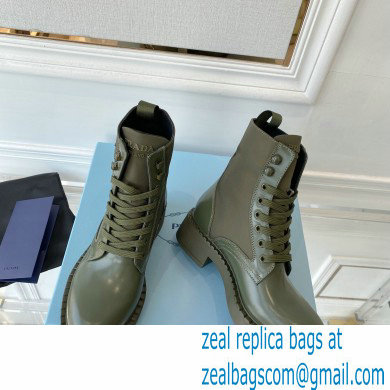 Prada Brushed leather and Re-Nylon lace-up Ankle boots 1T782M Military Green