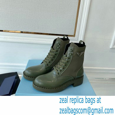 Prada Brushed leather and Re-Nylon lace-up Ankle boots 1T782M Military Green