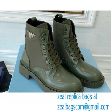 Prada Brushed leather and Re-Nylon lace-up Ankle boots 1T782M Military Green - Click Image to Close