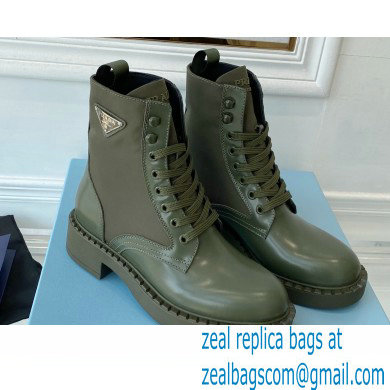 Prada Brushed leather and Re-Nylon lace-up Ankle boots 1T782M Military Green