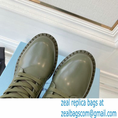 Prada Brushed leather and Re-Nylon lace-up Ankle boots 1T782M Military Green - Click Image to Close