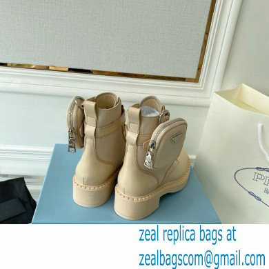 Prada Brushed leather and Re-Nylon lace-up Ankle boots with Removable pouch Beige