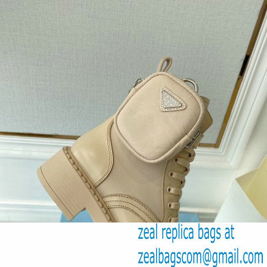 Prada Brushed leather and Re-Nylon lace-up Ankle boots with Removable pouch Beige