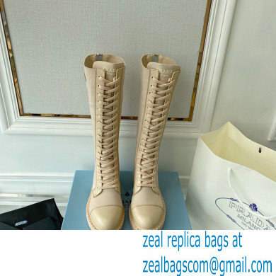 Prada Brushed leather and Re-Nylon lace-up High boots 1W906M Beige
