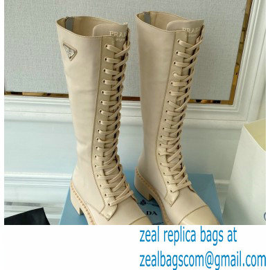 Prada Brushed leather and Re-Nylon lace-up High boots 1W906M Beige