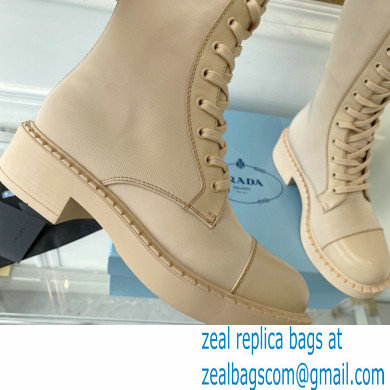 Prada Brushed leather and Re-Nylon lace-up High boots 1W906M Beige