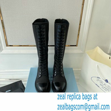 Prada Brushed leather and Re-Nylon lace-up High boots 1W906M Black