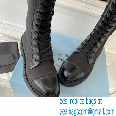 Prada Brushed leather and Re-Nylon lace-up High boots 1W906M Black