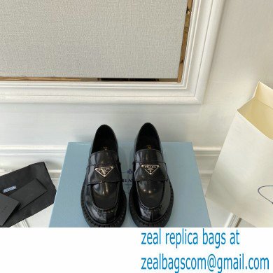 Prada Chocolate brushed leather loafers 1D246M Black - Click Image to Close