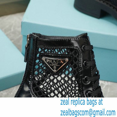 Prada Heel 4.5cm Brushed leather and mesh lace-up Ankle boots Black 2022