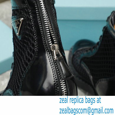 Prada Heel 4.5cm Brushed leather and mesh lace-up Ankle boots Black 2022