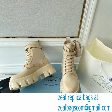 Prada Monolith leather and nylon fabric lace-up Ankle boots with Removable pouch 1T255M Beige