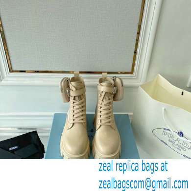 Prada Monolith leather and nylon fabric lace-up Ankle boots with Removable pouch 1T255M Beige