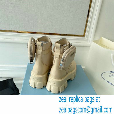 Prada Monolith leather and nylon fabric lace-up Ankle boots with Removable pouch 1T255M Beige