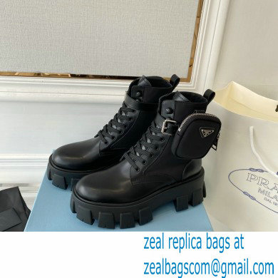 Prada Monolith leather and nylon fabric lace-up Ankle boots with Removable pouch 1T255M Black