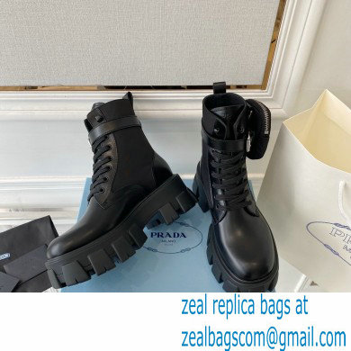 Prada Monolith leather and nylon fabric lace-up Ankle boots with Removable pouch 1T255M Black