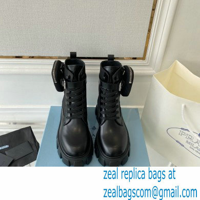 Prada Monolith leather and nylon fabric lace-up Ankle boots with Removable pouch 1T255M Black