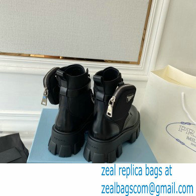 Prada Monolith leather and nylon fabric lace-up Ankle boots with Removable pouch 1T255M Black