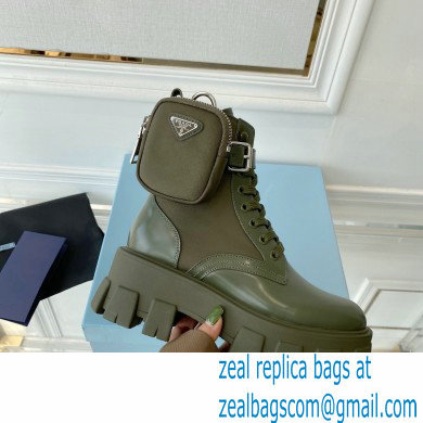 Prada Monolith leather and nylon fabric lace-up Ankle boots with Removable pouch 1T255M Military Green