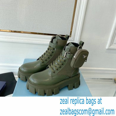 Prada Monolith leather and nylon fabric lace-up Ankle boots with Removable pouch 1T255M Military Green