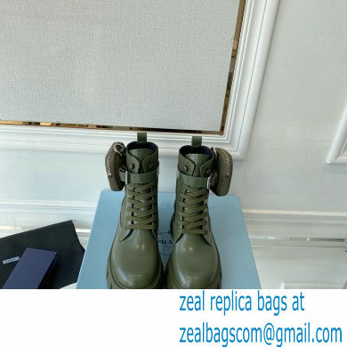 Prada Monolith leather and nylon fabric lace-up Ankle boots with Removable pouch 1T255M Military Green