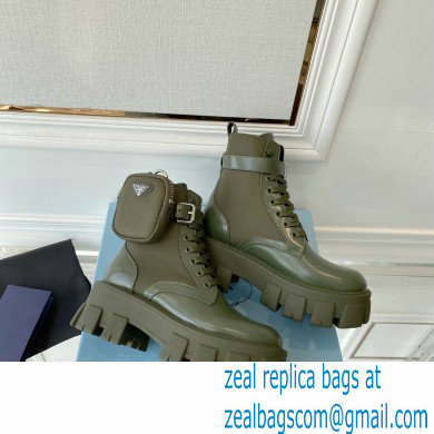 Prada Monolith leather and nylon fabric lace-up Ankle boots with Removable pouch 1T255M Military Green