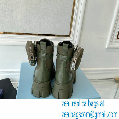 Prada Monolith leather and nylon fabric lace-up Ankle boots with Removable pouch 1T255M Military Green