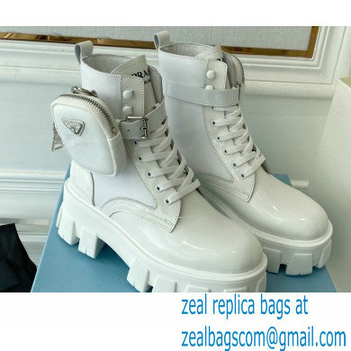 Prada Monolith leather and nylon fabric lace-up Ankle boots with Removable pouch 1T255M White