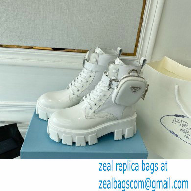 Prada Monolith leather and nylon fabric lace-up Ankle boots with Removable pouch 1T255M White