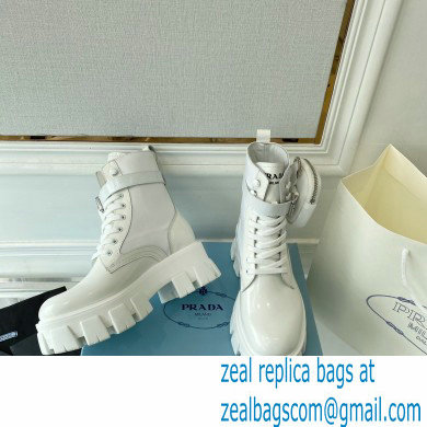 Prada Monolith leather and nylon fabric lace-up Ankle boots with Removable pouch 1T255M White