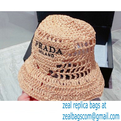 Prada Raffia Bucket Hat Beige