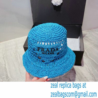 Prada Raffia Bucket Hat Blue