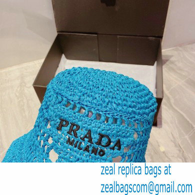 Prada Raffia Bucket Hat Blue