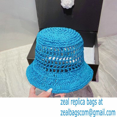 Prada Raffia Bucket Hat Blue