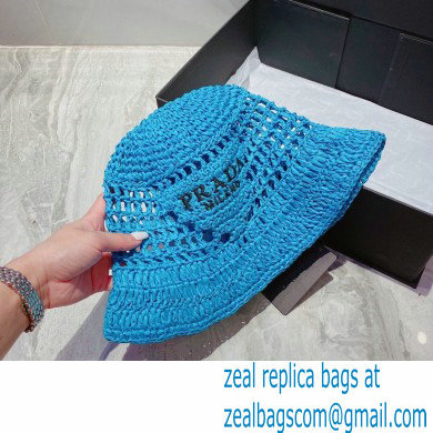 Prada Raffia Bucket Hat Blue