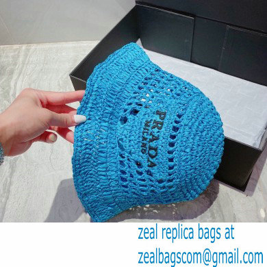 Prada Raffia Bucket Hat Blue