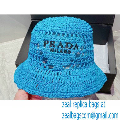 Prada Raffia Bucket Hat Blue