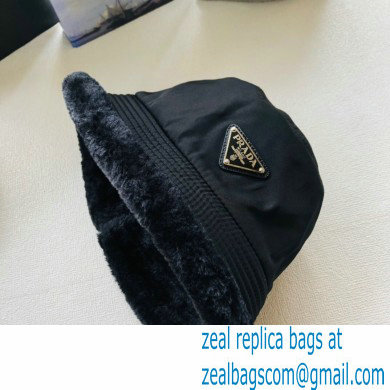 Prada Re-Nylon and Fur Bucket Hat Black - Click Image to Close