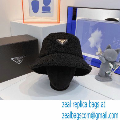 Prada Shearling Bucket Hat Black