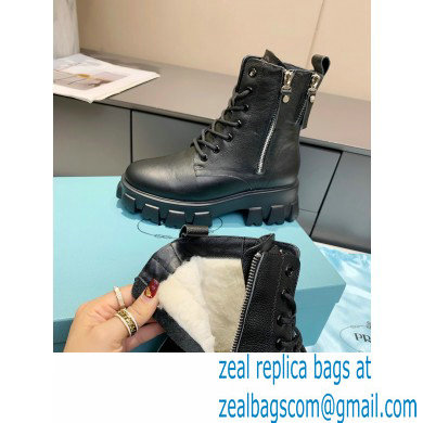 Prada Shearling Lining leather lace-up Ankle boots Black 2022