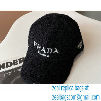 Prada Shearling baseball Hat/cap Black