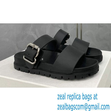 Prada metal buckle Rubber Open Toe Sandals Black 2022