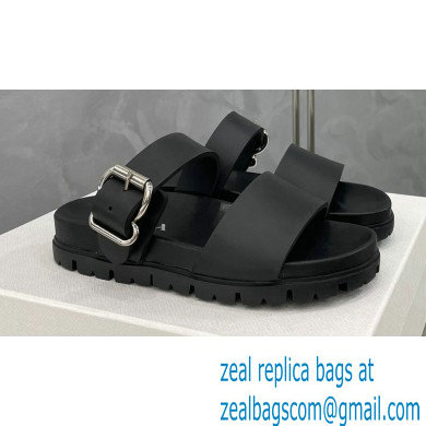 Prada metal buckle Rubber Open Toe Sandals Black 2022 - Click Image to Close