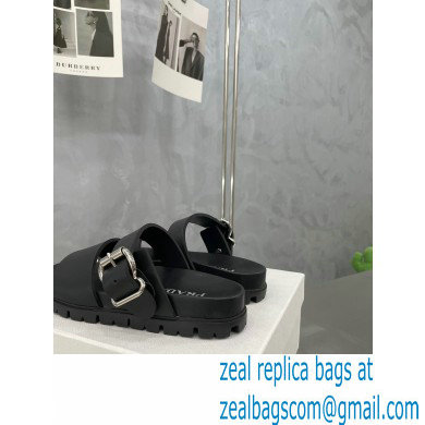 Prada metal buckle Rubber Open Toe Sandals Black 2022