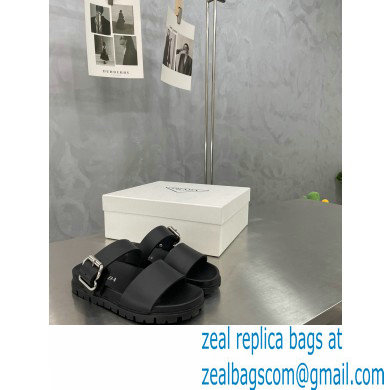 Prada metal buckle Rubber Open Toe Sandals Black 2022